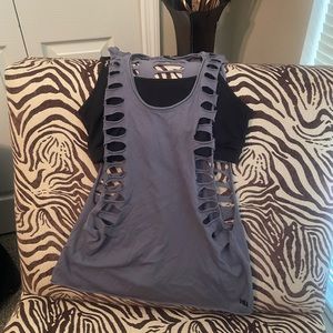 Harley Davidson blue/gray cutout tank with removable bra.